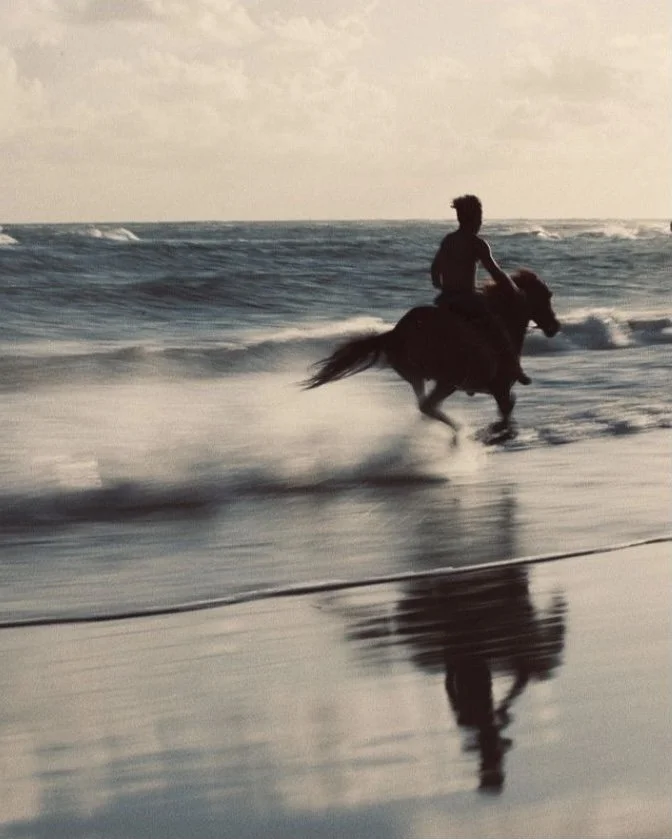 Cinematic production — rider on the shore